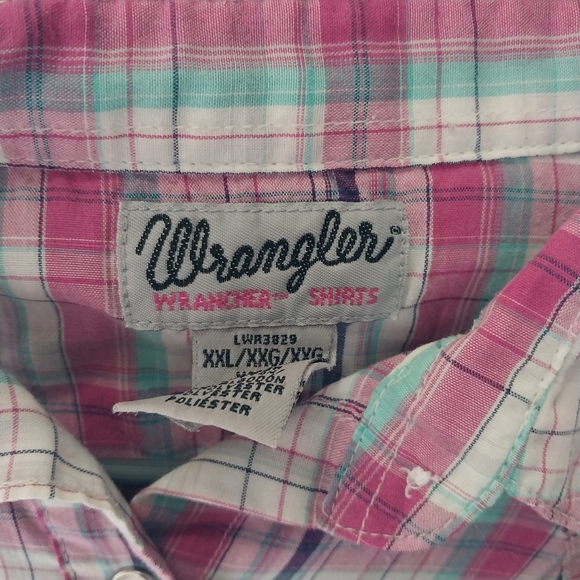 Vintage Wrangler Shirt XXL Lightweight Pearl Snap Long sleeve Pink Plaid shirt - Picture 10 of 13